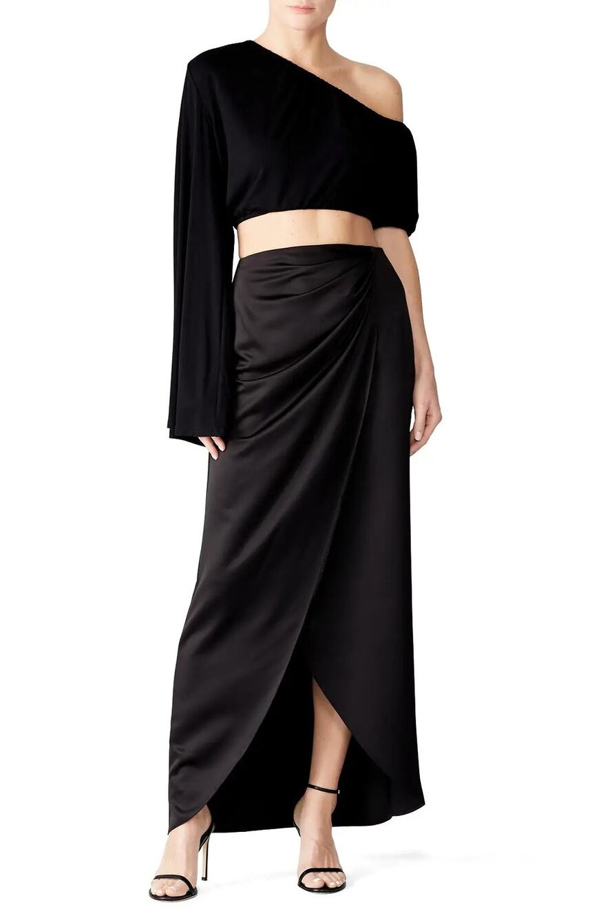 Sid Neigum Women's 6 Black One Shoulder Cropped Asymmetric Top Minimalist S5-4